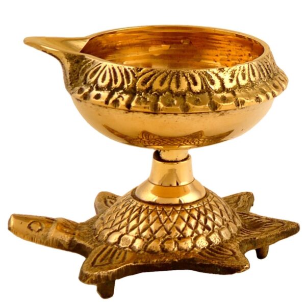 Brass Kuber Diya with Turtle Base, Engraved Design Diyas for Pooja and Return Gifts