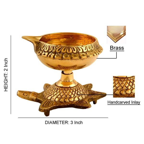 Brass Kuber Diya with Turtle Base, Engraved Design Diyas for Pooja and Return Gifts - Image 2