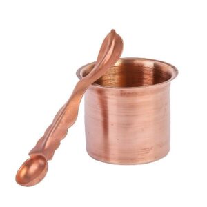 COPPER COUNTER Pure Copper Tamba Pooja Panch Patra with Achmani Pali Spoon.