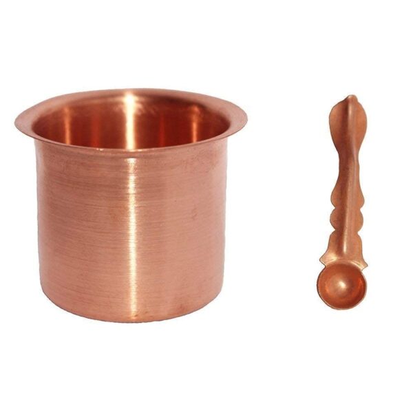 COPPER COUNTER Pure Copper Tamba Pooja Panch Patra with Achmani Pali Spoon. - Image 2